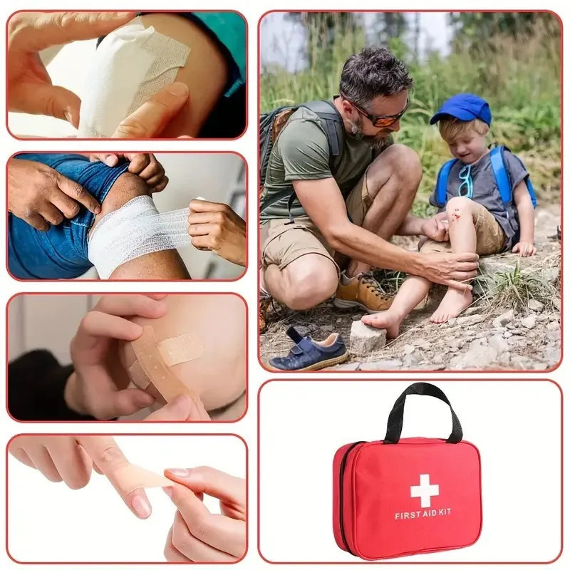 184pcs First Aid Kit, Multi-purpose Emergency Kit Supplies Portable Medical Bag, For Outdoor Hiking, Camping And More